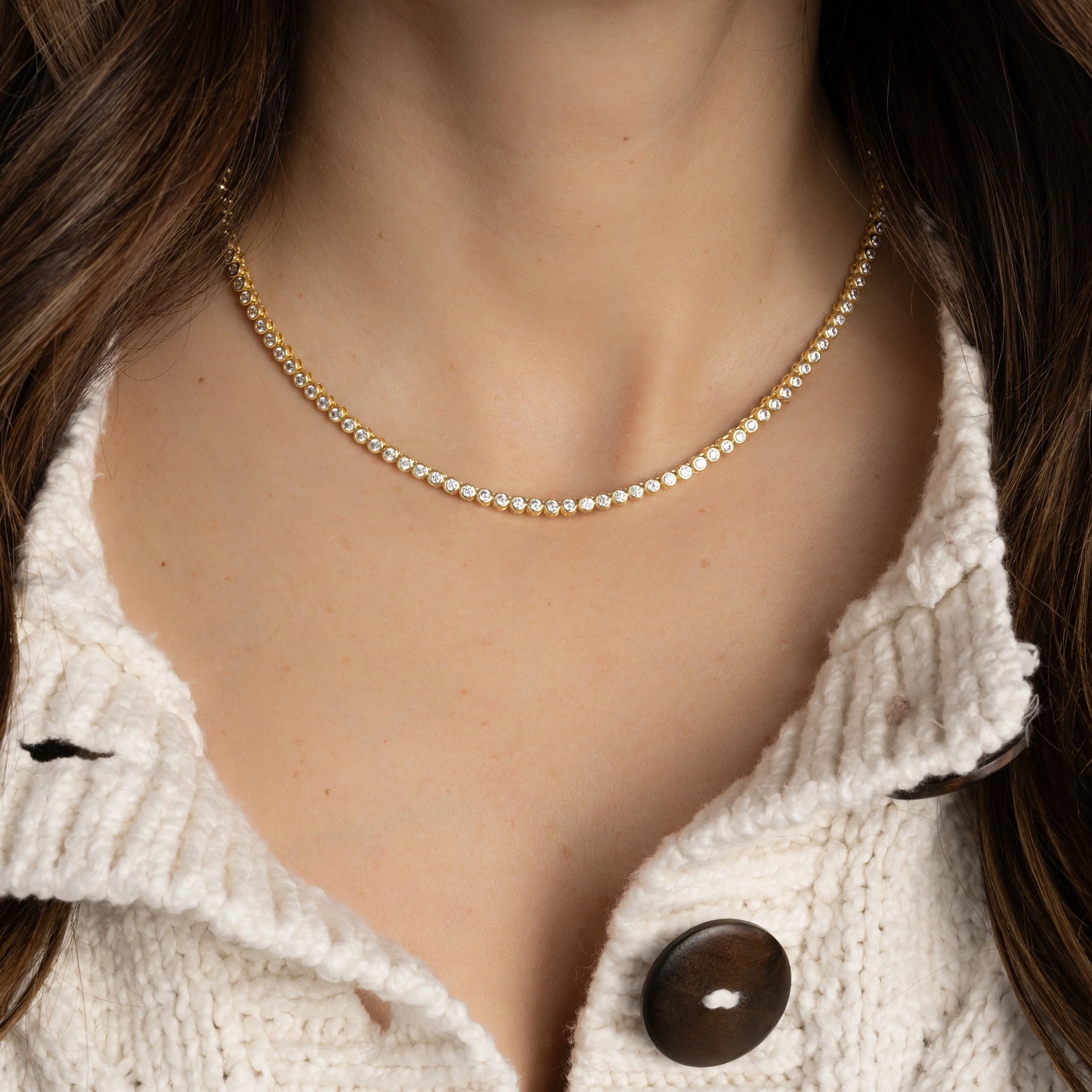 Round Bezel Tennis Gold Necklace
