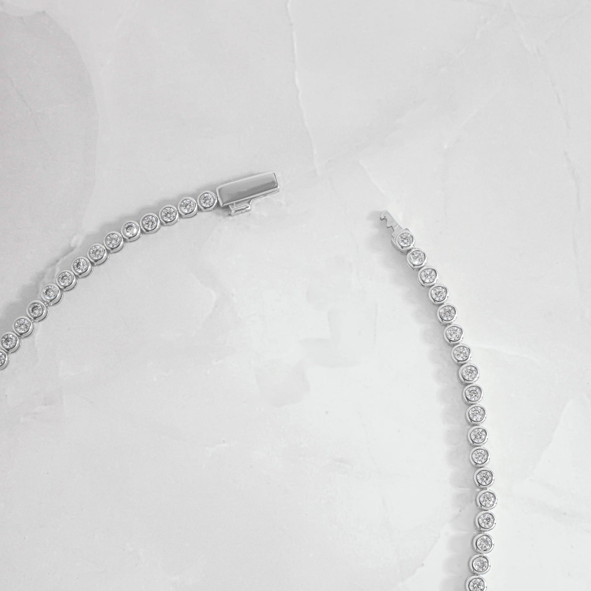 Round Bezel Tennis Silver Necklace