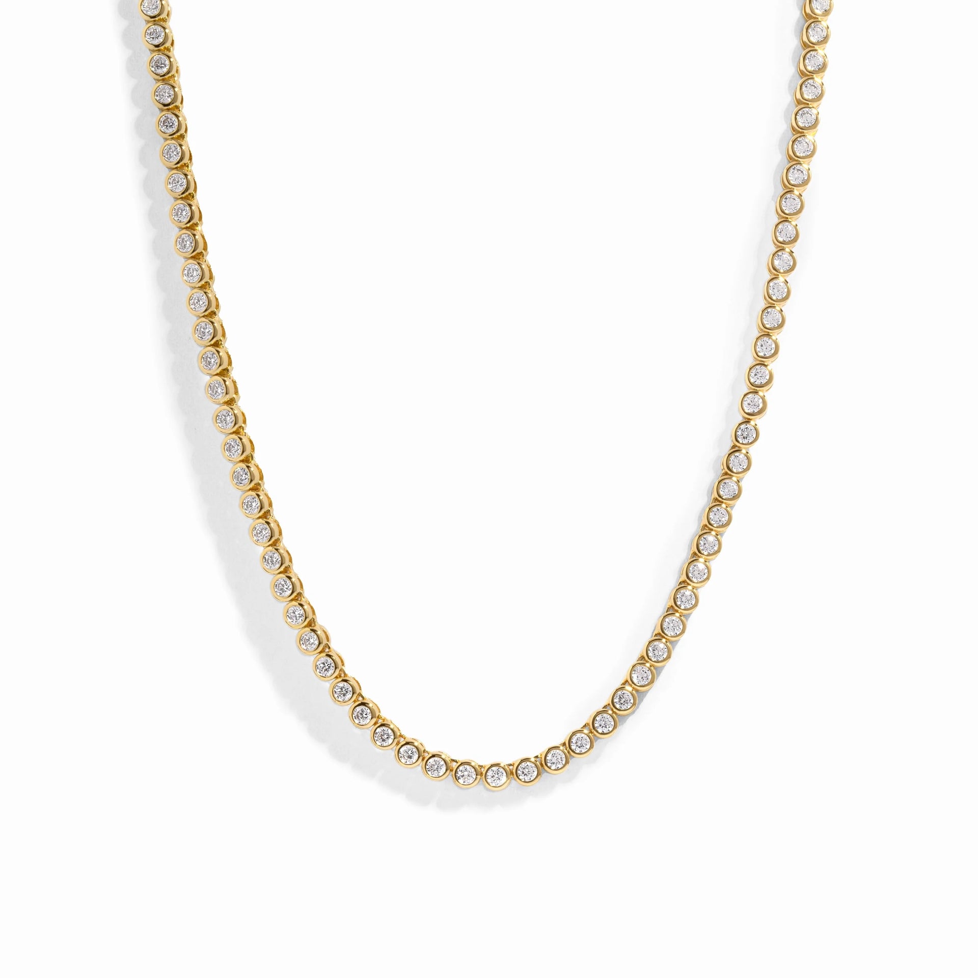 Round Bezel Tennis Gold Necklace