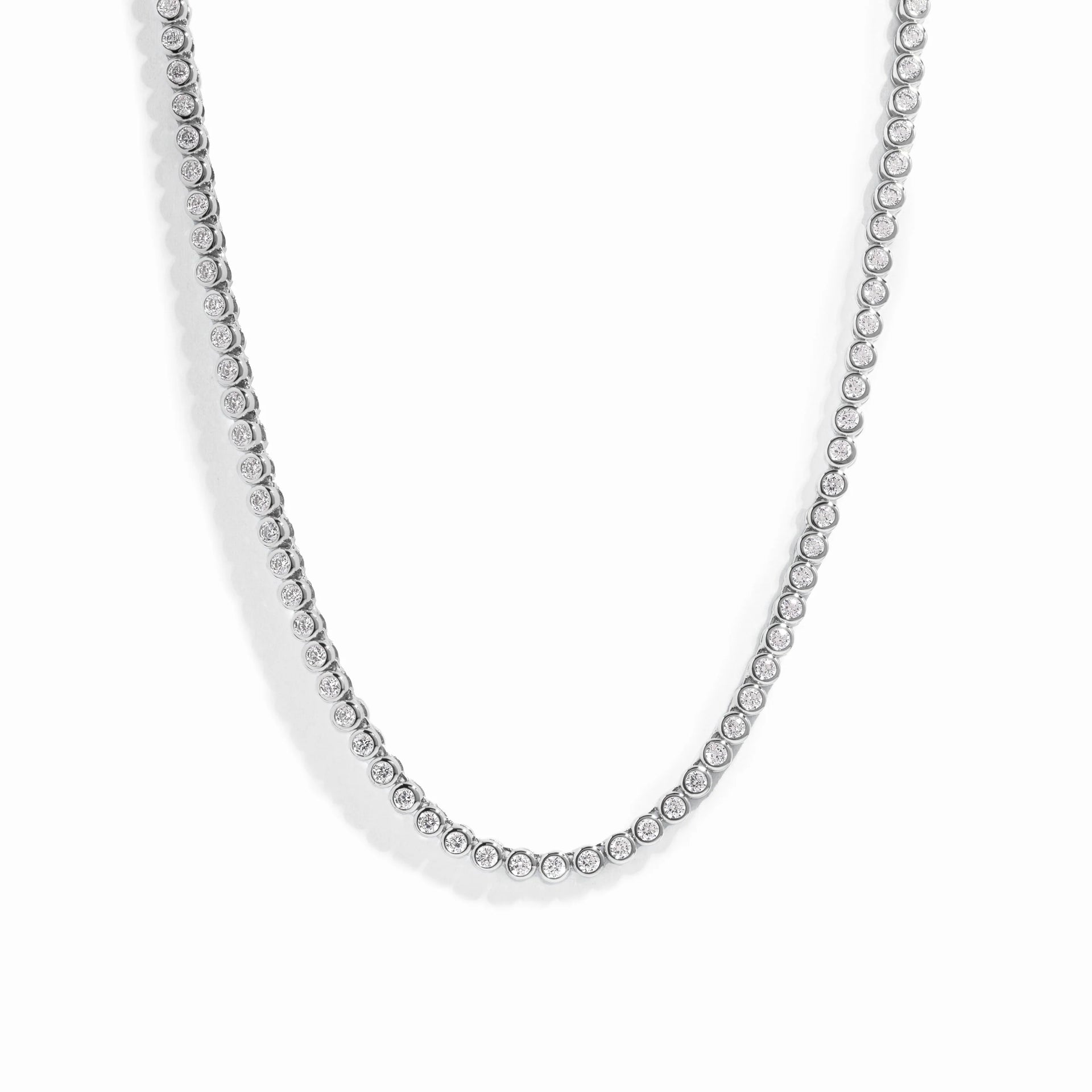 Round Bezel Tennis Silver Necklace